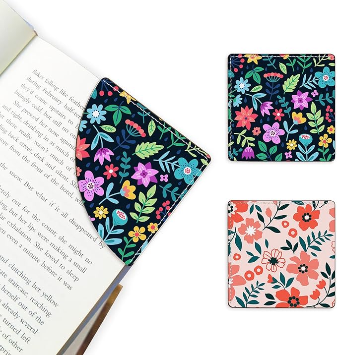 2 Pack Flower Leather Book Corner Bookmark, Durable Handmade Reading Accessories - Gifts for Readers, Women, Men, Teachers, Students 2
