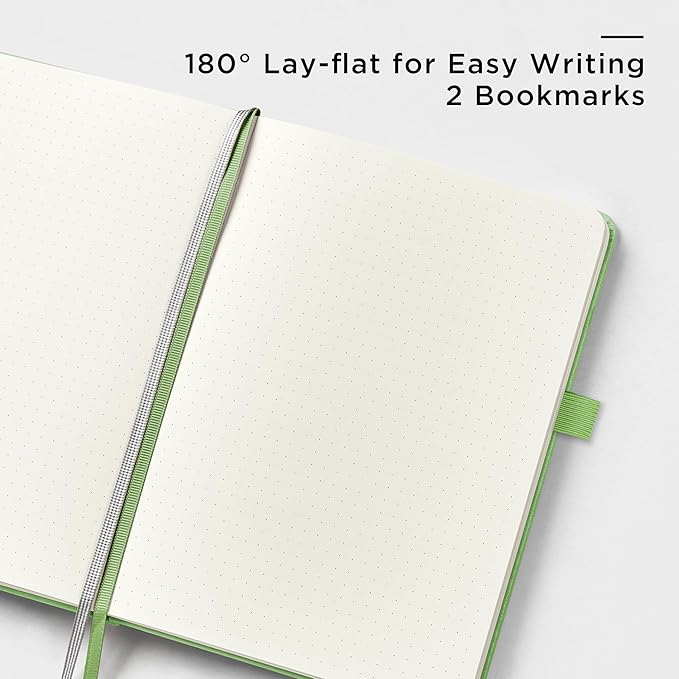 &And Per Se Dotted Journal Notebook, A5 Hardcover Leather Bullet Dotted Journal, 160 Pages 100 gsm Thick Paper, 3 Sheets of Stickers Included- 5.7'' x 8'' (Pastel green)