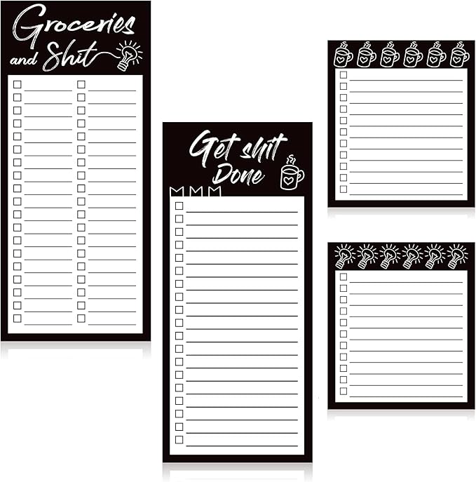 4 Pieces Magnetic Grocery List Pads Magnet to Do List Notepads Magnetic Refrigerator Memo Pad Funny Shopping Reminders Tear off Grocery Notepad, 2 Sizes