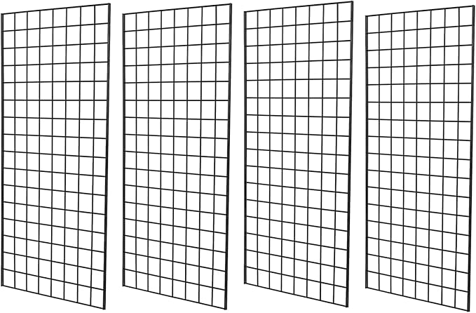 Grid Wall Commercial Grade Grid Panel Heavy Duty for Retail Display, 2' W x 4' H, Black (Pack of 4)