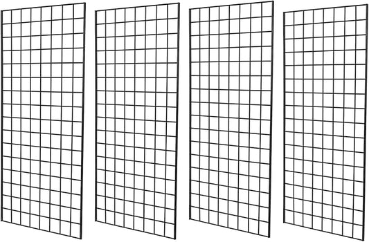 Grid Wall Commercial Grade Grid Panel Heavy Duty for Retail Display, 2' W x 4' H, Black (Pack of 4)