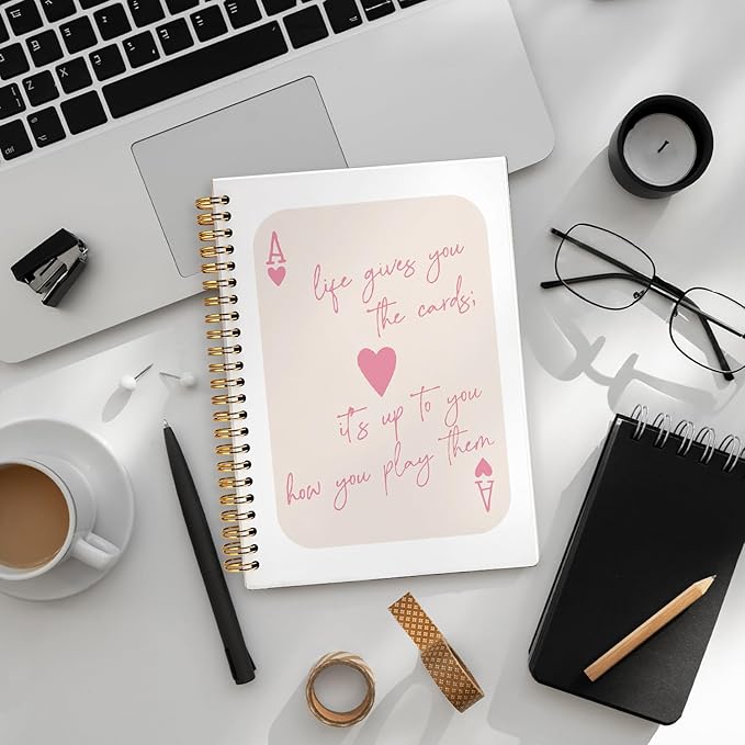 Trendy Ace of Hearts Notebook，Pink Lucky You Notebook，Preppy Gifts for Women, Pink Office Supplies, Hardcover Spiral Notebook 80 Sheets -160 Pages 5.5x8.3 Inch
