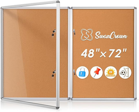 SWANCROWN Enclosed Bulletin Board 48x36 in, Tamperproof Lockable Cork Board Wall Display Case with 2 Locks for Office School Home, Aluminum Frame, Pack of 2