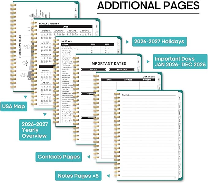 2026 Planner, Weekly and Monthly Calendar Planner Book, January 2026 - December 2026, Hardcover Spiral Planner with Monthly Tabs, Notes Pages, Perfect for Women & Men, A5 (6.4" x 8.5") - Oil