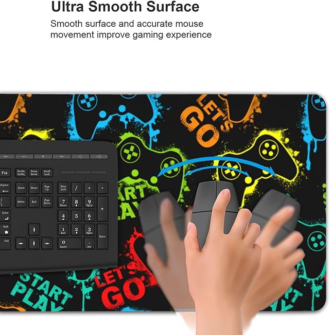 Colorful Silhouettes Game Joysticks Mouse Pads XXL Extended Mousepad with Stitched Edges Non-Slip Rubber Base Computer Keyboard Pad Desk Mat for Home Office Desk Decor, 35.4" X 15.7"
