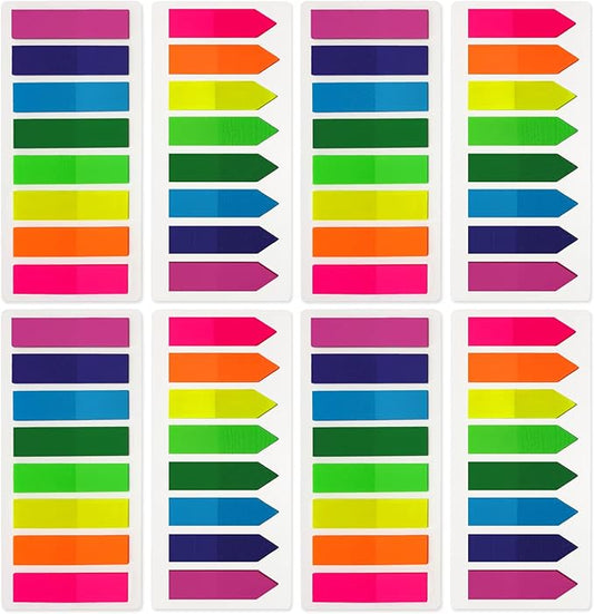 KICNIC Page Markers Colored Sticky Tabs 1600 Pcs, Translucent Arrow Flags for Page Marking, Fluorescent Index Tab Stickers for Notebooks, Small Sticky Notes Flags [8 Colors, 8 Sets]