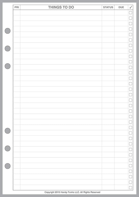 A5 Size to Do List Planner Pages, Sized and Punched for 6-Ring A5 Notebooks by Filofax, LV (GM), Kikki K, TMI, and Others. Sheet Size 5.83" x 8.27" (148mm x 210mm)