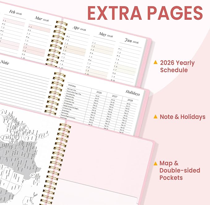 2026 Planner, Annecy Weekly ＆ Monthly Planner 2026, Jan. 2026 – Dec. 2026, 6.4" x 8.3" Monthly Agenda Planner with Tabs, Waterproof Flexible Cover, Spiral Binding, Double-sided Pocket, Bookmark, Pink