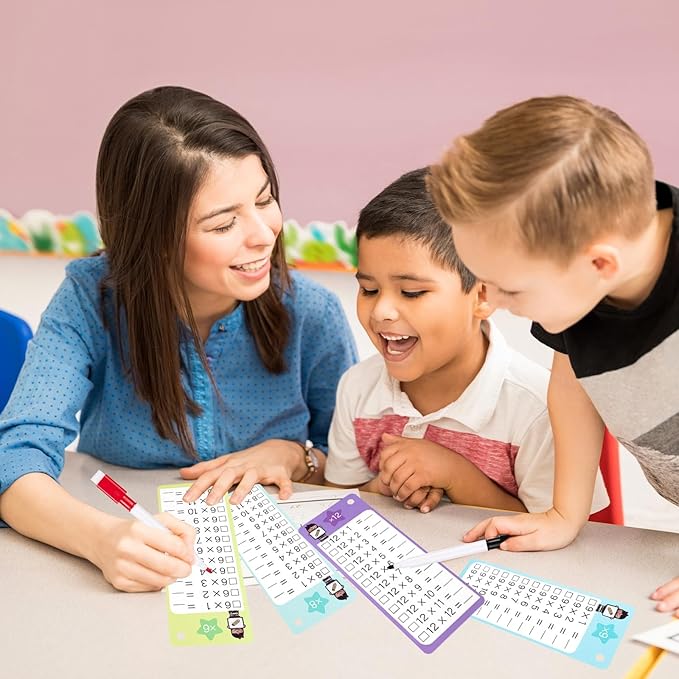 29Pcs Multiplication and Division Flash Cards, Math Flash Card with 4 Dry Erase Pens 2 Rings, Time Table Flash Cards for 1st to 3rd Grades Fun Learning with Math Game