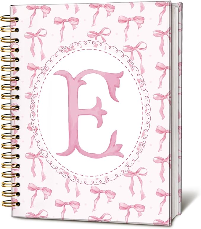 LIANGW Pink Bow Journal Notebook for Teen Girls,Initial E Journals Personalized Diary Gifts for Teen Girl Kids, Monogrammed Gifts for Women, Coquette Cute Hardcover Spiral Notebook 5.5 x 8.3