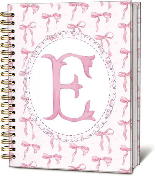 LIANGW Pink Bow Journal Notebook for Teen Girls,Initial E Journals Personalized Diary Gifts for Teen Girl Kids, Monogrammed Gifts for Women, Coquette Cute Hardcover Spiral Notebook 5.5 x 8.3