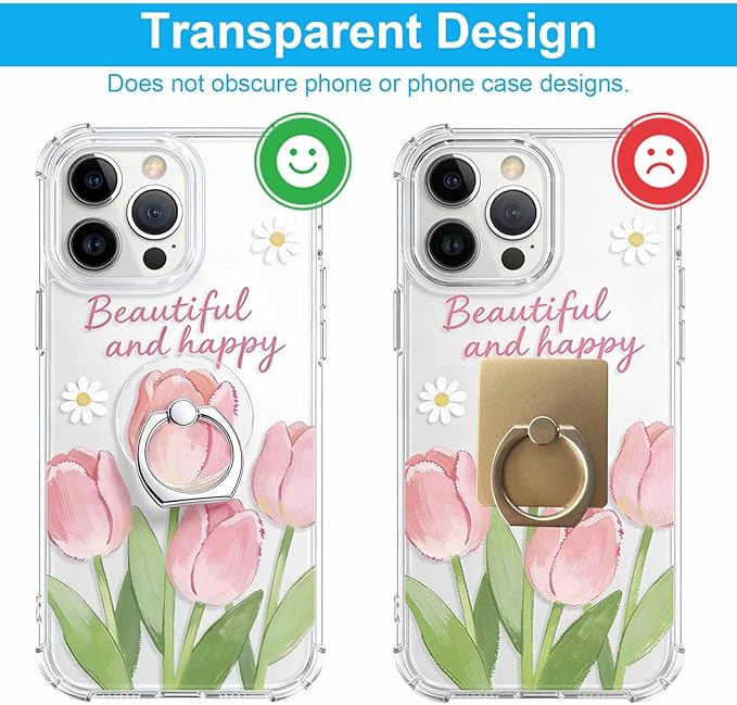 Transparent Phone Ring Holder Stand 2 Pcs, 360° Rotation Cell Phone Ring Holder Mobile Finger Kickstand Hand Phone Grip for iPhone, Clear Phone Ring for Phone Case (Round)