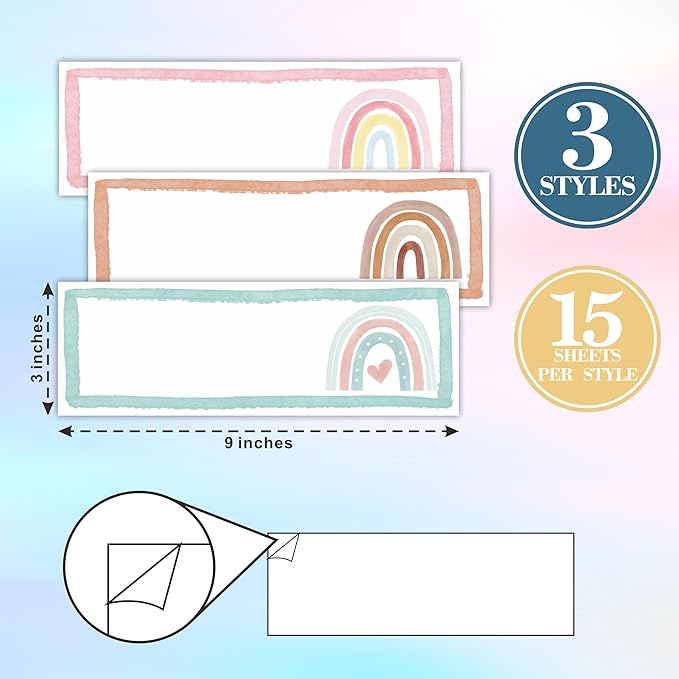 Self-Adhesive Student Name Tags -Boho Rainbow Name Plate Stickers for Teens - 45 Pcs Funny Multipurpose Name Label Favors Decorations & Supplies for Classroom Desks Bulletin Boards School-A01