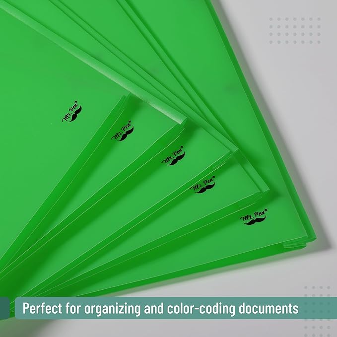Mr. Pen- Plastic Folders with Pockets and Prongs, 24 Pack, Letter Size, Green, Flexible Plastic Folders with Prongs