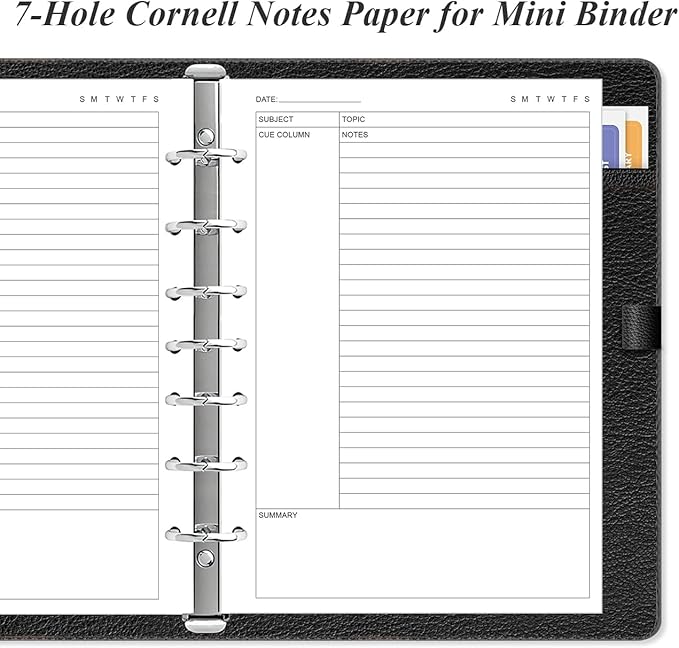 Cornell Notes Filler Paper for 3/7 Mini Binders - 50 Sheets/100 Pages Note Taking Loose Leaf Paper, 100 gsm, 5.8" x 8.3"