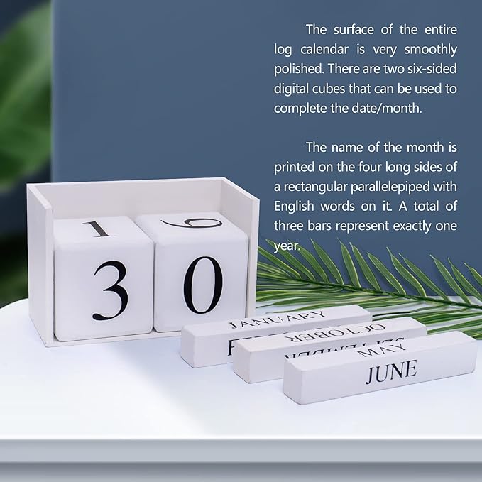 Notakia Wooden Gaobei Desk Blocks Calendar Perpetual Block Month Date Display (Large white)
