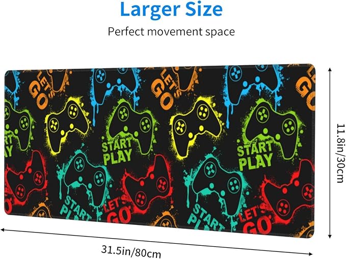 Colorful Silhouettes Game Joystick XL Large Mouse Pad with Stitched Edges Long Non-Slip Rubber Base Mousepad Laptop Keyboard Mat Desk Pad for Office Home Desk Decor, 31.5" X 11.8"