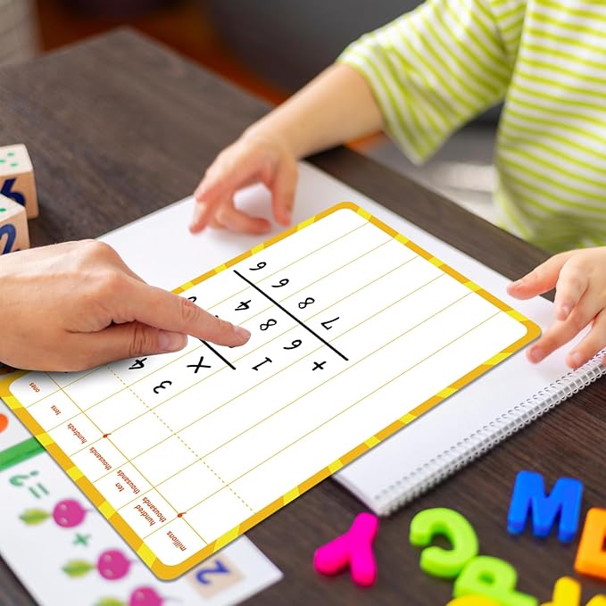 12 Pack Math Manipulatives Whiteboards 9x12inch Long Division Dry Erase Board Double Sided Multi-Digit Computation Math Learning Practice Lapboard Educational Tool for Classroom School Kid Student
