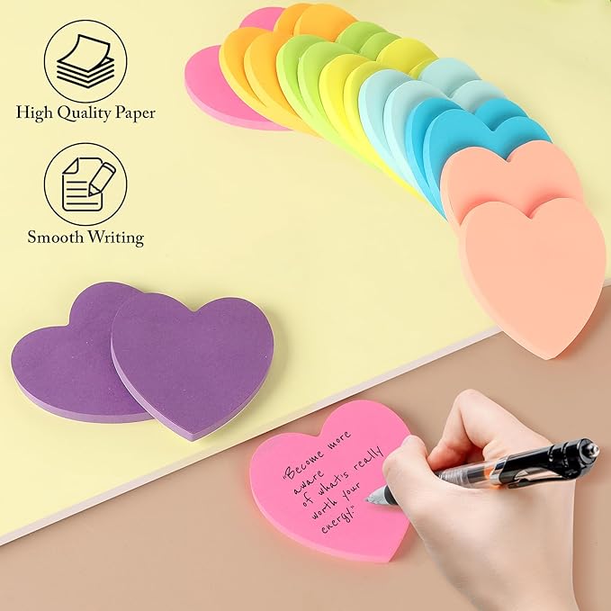 Heart Sticky Notes 8 Colors 60 Sheets/Pad, 960 Sheets Colorful Self-Stick Note Pads Stationary Cute Desk Accessories Office School Teacher Supplies Teacher Valentine Gift Accessories for Coworkers