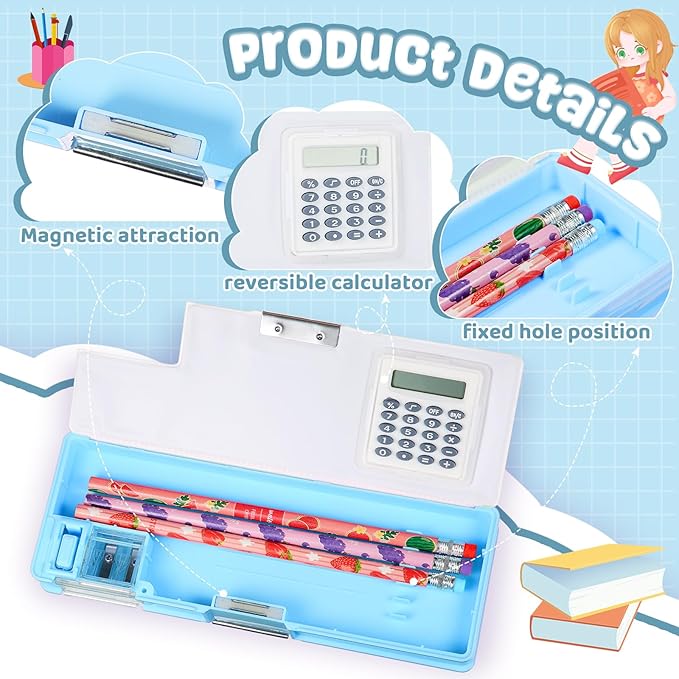 Henoyso Multifunctional Pencil Box for Boys Blue Inspirational Pencil Case with Calculator and Sharpener Cool Pencilcase School Supplies Essentials Christmas Birthday Gift Present for Kids Teens