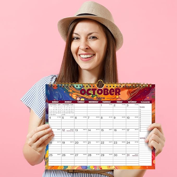 Calendar 2026-12 Monthly Wall Calendar 2026, January 2026 - December 2026,11.5" x 14.8", 2026 Calendar with Twin-Wire Binding, Hanging Hook, Blocks and Julian Dates (Wall Calendar)