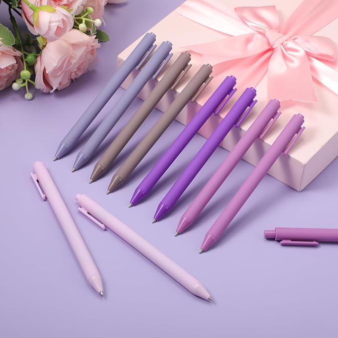 Crtiin 50 Pcs Gel Ink Pens Bulk, Black Ink 0.5mm Fine Point Retractable Pen Smooth Writing Office Supplies for Teacher Server Nurse Valentine Galentine Gift (Purple Series)