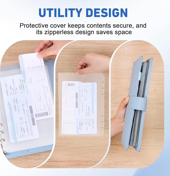 Antner 12PCS A5 Binder Pockets No Zipper 6-Hole Budget Cash Envelopes for Small Refillable Notebook, Zipless A5 Planner Inserts Binder Pouches Loose Leaf Money Organizer Bags for Saving Challenge
