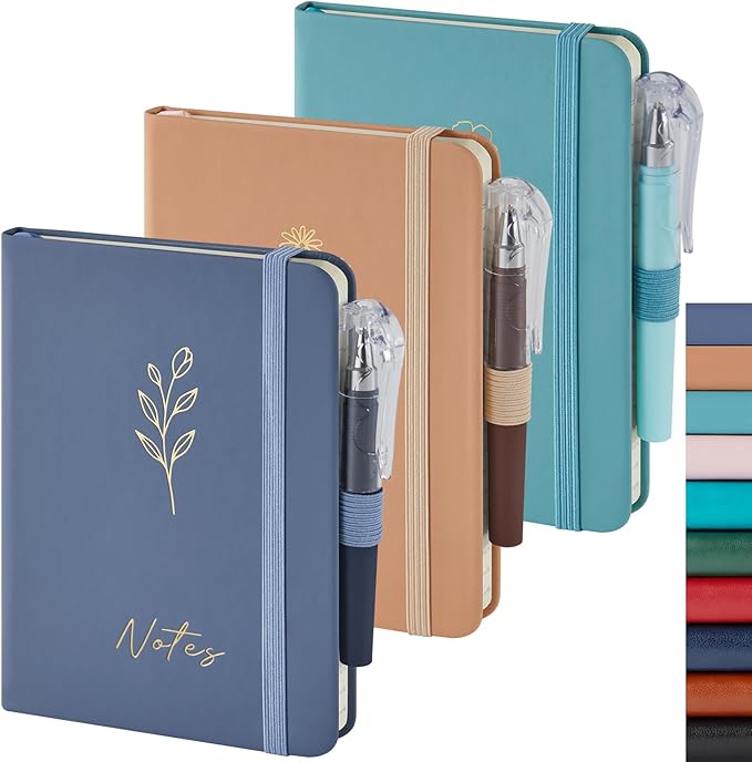 (3 Pack) Small Pocket Journaling Notebooks for Women/Men, 3.7" x 5.7" A6 Mini Diary Journal with Pen, 400 Pages 100GSM Paper, Cute Notebook Journal for Writing, Travel, Business, Work & School