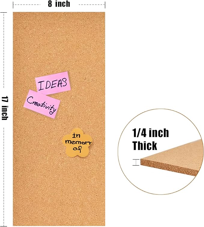 17x8 Cork Board Tiles Bulletin Board, 1/4" Thick Self-Adhesive Cork Boards for Walls, Cork Tiles Vision Board for Home, Office, School, Bulletin Board Decorations(6mm,6pc)