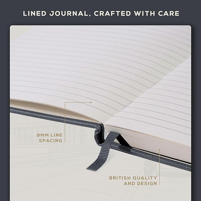 BEECHMORE BOOKS Large Lined Journal Notebook, 8.5" x 11.5" (A4) Hardcover Vegan Leather Executive Diary for Work, Thick 120gsm Paper, Lay-Flat Binding, Gift Box