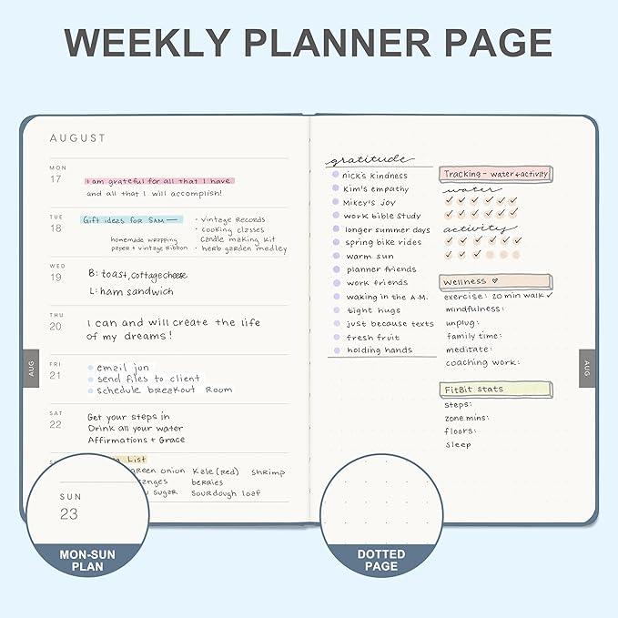 And Per Se 2026 Planner-Daily, Weekly & Monthly Leather Hardcover Planner, 5.7" x 8", Daily Schedule, 100 GSM Thick Paper, Back Pocket(Dark Blue)