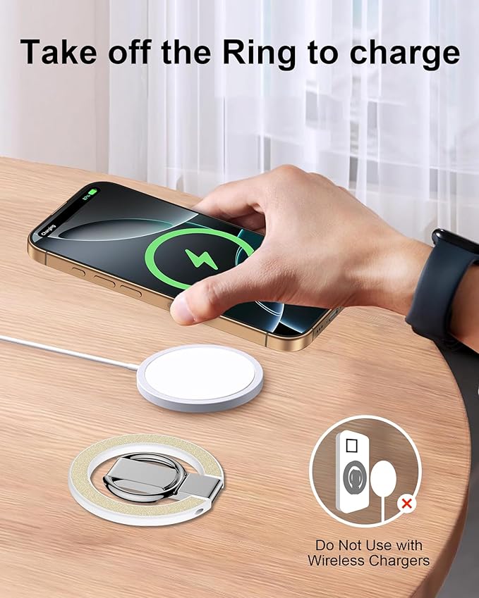 AILKIN Magnetic Phone Ring Holder Stand for Back of Phone, MagSafe Grip & Stand, Magnetic iPhone Holder for Hand, Mag Safe Kickstand for iPhone 17/16/15/14/13/12, MagSafe Ring Holder Grip-Gold Bling