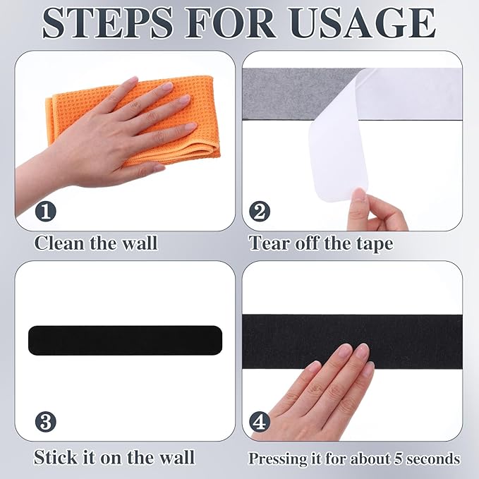 8 Pcs Felt Pin Board Bar Strips Bulletin Board 50 Pushpins and 10 Wooden Clip Pins Self Adhesive Cork Boards for Offices Home Wall Display Photos, Paste Notes, Schedules(Gray)
