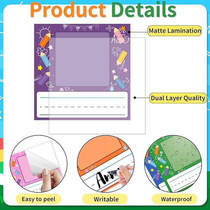 Starboling Kids Name Tags,48 Pcs Adhesive Desk Nameplates,Photo Name Tags Sticker for Classroom Student School Supplies,Name Tag Stickers Classroom Decor Name Stickers（Pencil Photo Name Sticker）