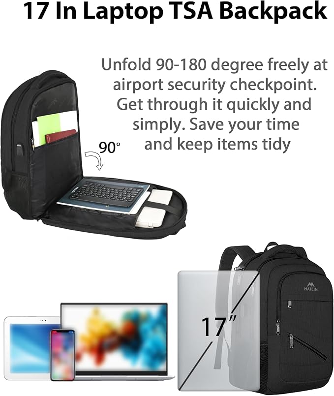 MATEIN 17 Inch Work Laptop Backpack, Large College Computer Bookbag with TSA Laptop Compartment, Water Resistant Business Travel Backpack with USB Port, Graduation Gifts for Men Women