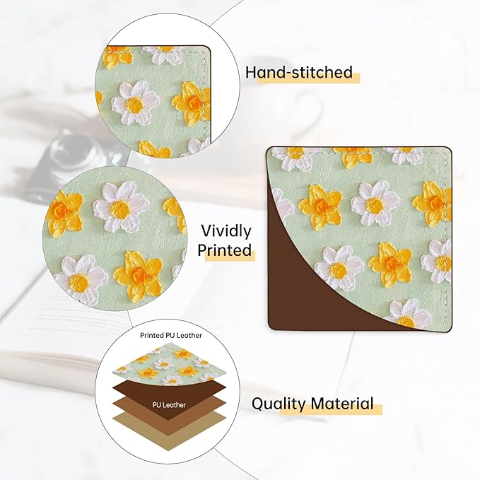 2 Pack Flower Leather Book Corner Bookmark, Durable Handmade Reading Accessories - Gifts for Readers, Women, Men, Teachers, Students 3