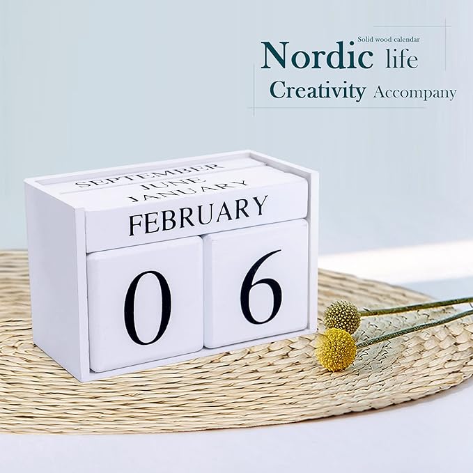 Notakia Wooden Gaobei Desk Blocks Calendar Perpetual Block Month Date Display (Large white)