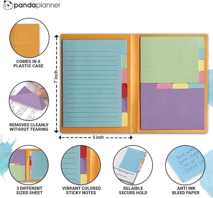 Panda Planner Sticky Notes Set – 140 Spring Colors Sticky Notes for Home, Office, & School – Tabbed, Dotted, Blank, & Lined Sticky Notes for Productivity & Organization (Spring Colors)