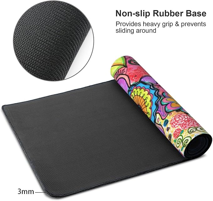 Extra Large Mouse Pads Hippie Flowers XXL Extended Mousepad with Stitched Edges Non-Slip Rubber Base Computer Keyboard Pad Desk Mat for Home Office Desk Decor, 35.4" X 15.7"