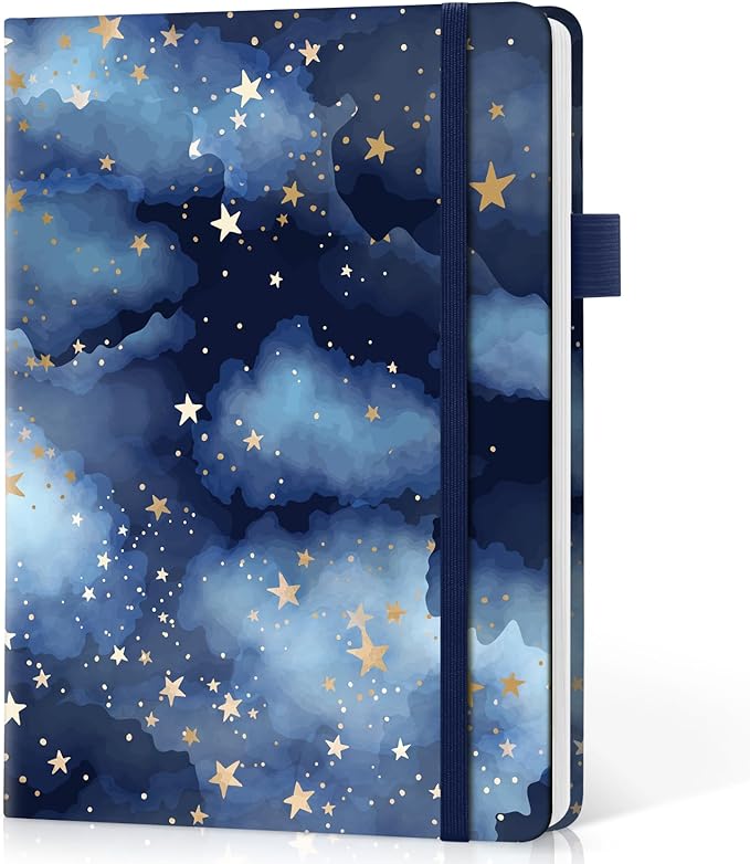 Taja Lined Journal Notebook for Women & Men, Hardcover Leather Journal for writing, A5 College Ruled Notebook for Work & Note Taking, Perfect for Office School Home Supplies, 160 Pages, Starry Night