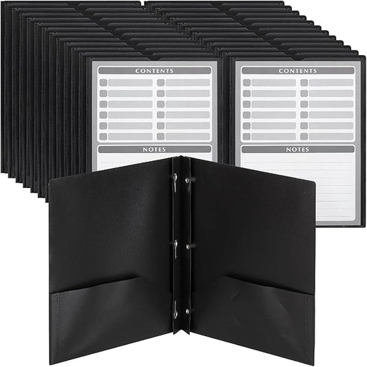 Mr. Pen- Black Plastic Folders with Pockets and Prongs, 24 Pack, Letter Size, Black Flexible Plastic Folders with Prongs, Clear Front Pocket and Card Slot