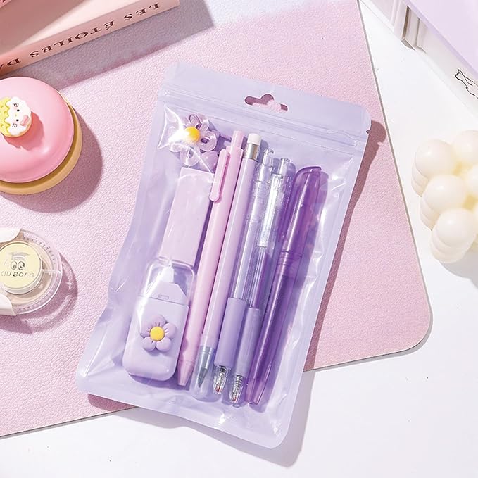 8 Pcs Cute Purple Stationery Set for Girls Boys Kids Women Back to School Supplies Office Supplies Kawaii Candy Colors Stationery Gift (Purple)