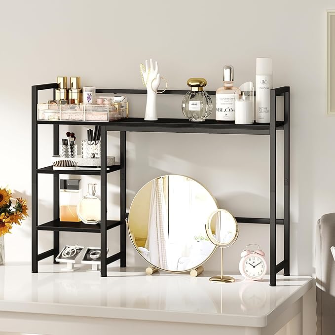 38.6" Book Shelf with 3 Tier Open Shelves Bookshelf and Desk Shelfs to Combined for Computer Desks, Desk Hutch for Top of Desk, Bookcase for Dorm or Office, Adjustable Desktop Shelf, Black