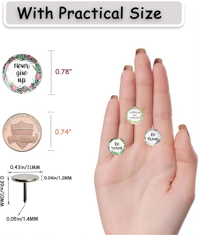 Push Pins,Thumb Tacks,Decorative Push Pins,Cute Thumb Tacks and Pushpins for Bulletin Board, Pin Board for Cork Board,Office Decor,or Home Décor (Floral-Motivational)