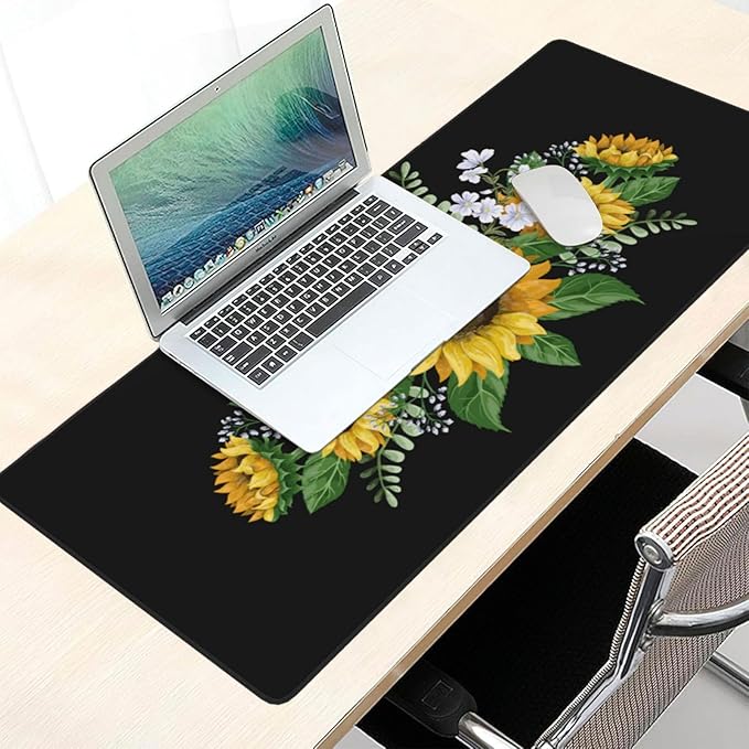 Extra Large Mouse Pads Sunflowers Wild Flowers XXL Extended Mousepad with Stitched Edges Non-Slip Rubber Base Computer Keyboard Pad Desk Mat for Home Office Desk Decor, 35.4" X 15.7"