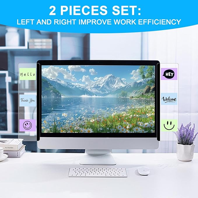 2PCS Computer Monitor Memo Board, Transparent Computer Monitor Side, Monitor Memo Board Computer Monitor Sticky Note Holder, Office Desk Accessories