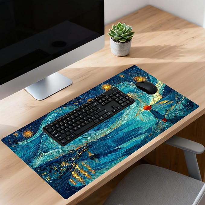 Nuxovilar Starry Night Large Mouse Pad Gaming Mouse Pad Polyester 11.8x31.4 Inches for Home, Studio, Office, Artistic Decor for Van Gogh Enthusiasts