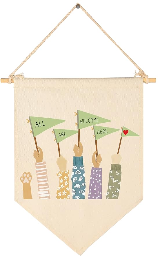 Canvas Banner Flag Sign Pennant Poster Wall Decor Gift for Nursery Classroom Kindergarten Preschool Baby Room Reading Room Playroom Teacher Office Kids Girl Boy-Christmas Gift-All Are Welcome Here