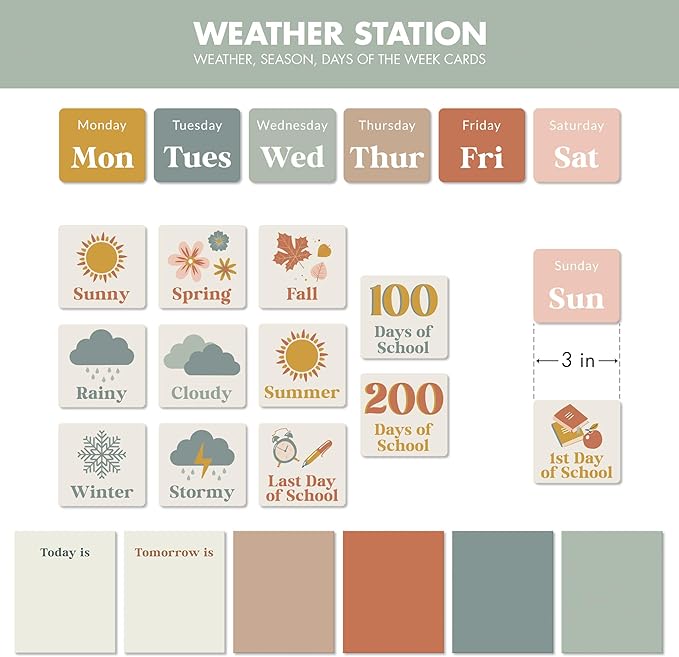 The Ultimate Classroom Calendar Pocket Chart for Kids - Beautiful Calendar with Educational Cards for Easy Learning - Fun Boho Classroom/Teacher Must Have Supplies That Fits Nicely w/Any School Decor