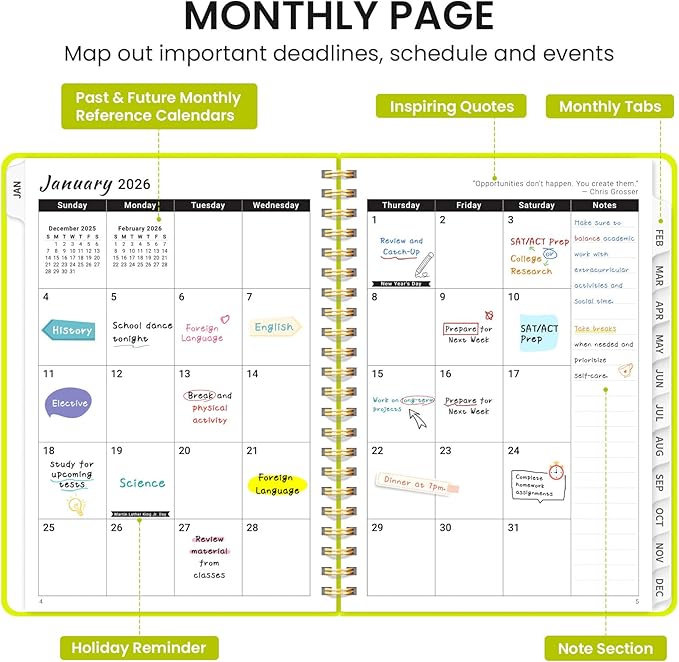 2026 Planner, Weekly and Monthly Calendar Planner, January 2026 - December 2026, Hardcover 2026 Calendar Book with Tabs For Women & Men, Inner Pocket, Spiral Bound, Perfect for Office Home School Supplies - A4 (8.5" x 11"), Lemon Yellow